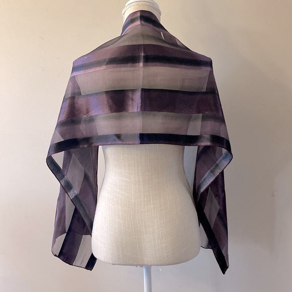 🌹Korean purple silk feel striped scarf many ways worn size 58”x14” - Picture 7 of 13
